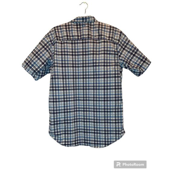 Noble Outfitters Mens Large Blue Plaid Short Sleeve Button Down Casual - Picture 2 of 4